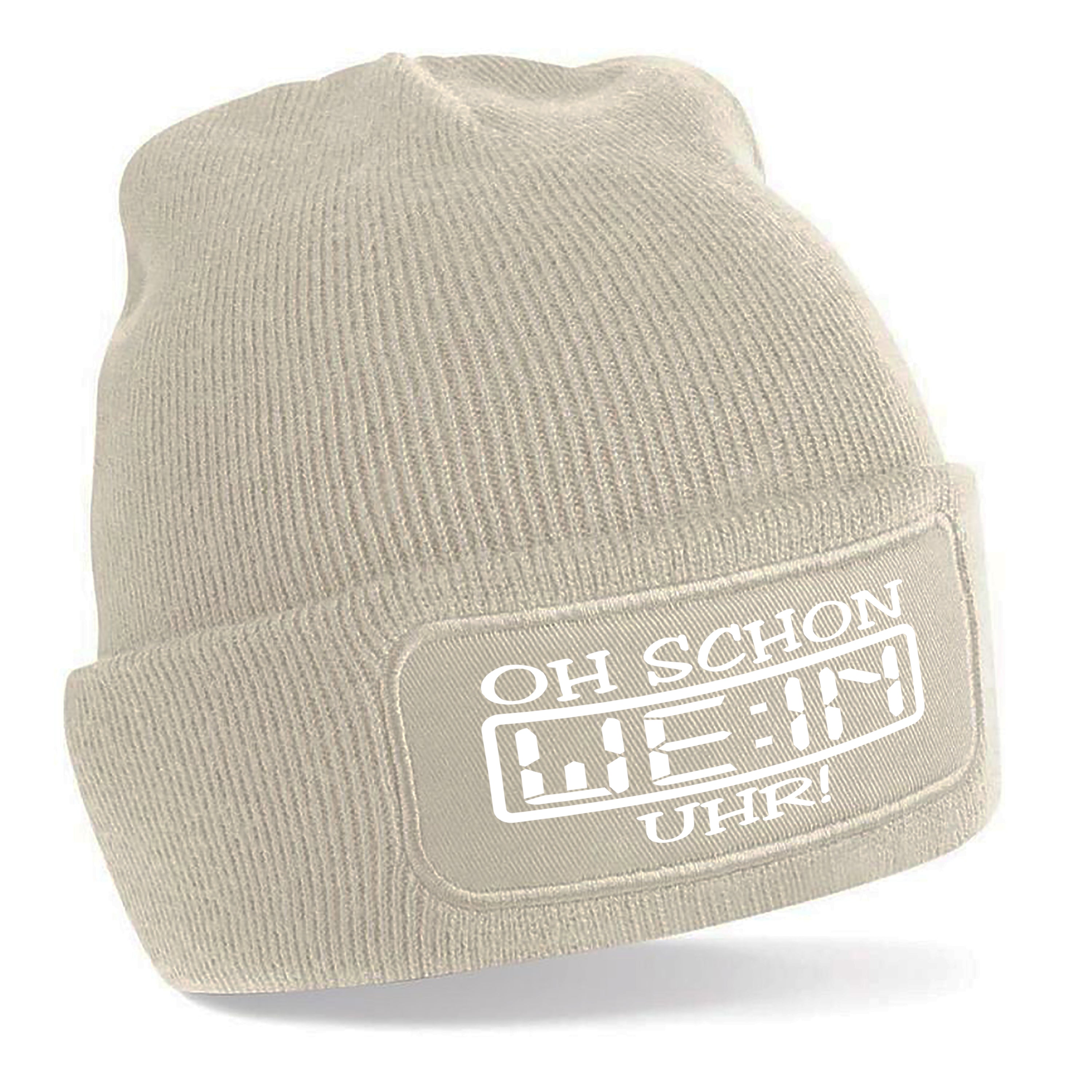 Beanie Strickmütze mit Spruch | Oh schon Wein Uhr | Farbwahl | Angenehm weich | Onesize