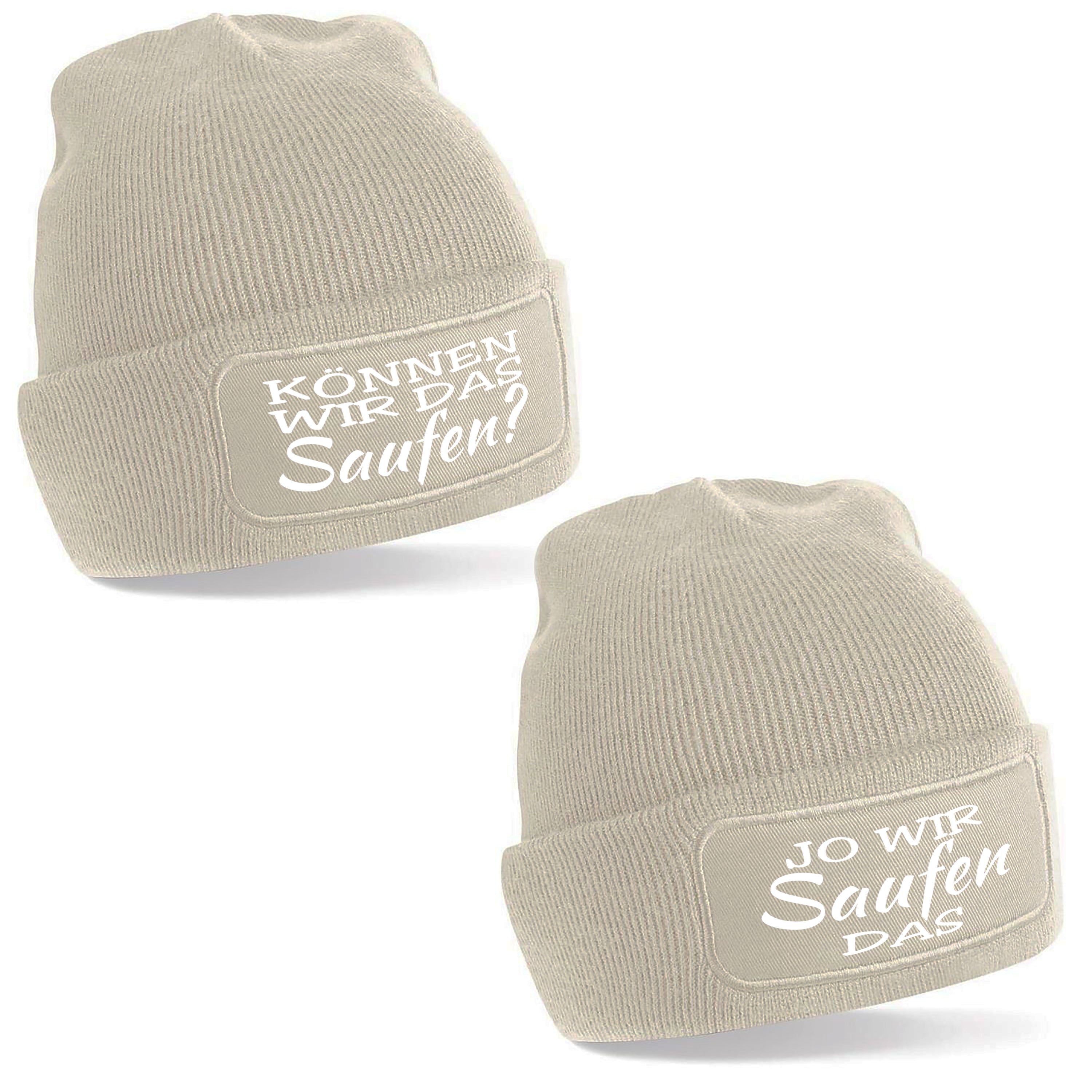 2er Set Beanie Strickmütze mit Spruch | Können wir das saufen? Jo wir saufen das | Farbwahl | Angenehm weich | Onesize