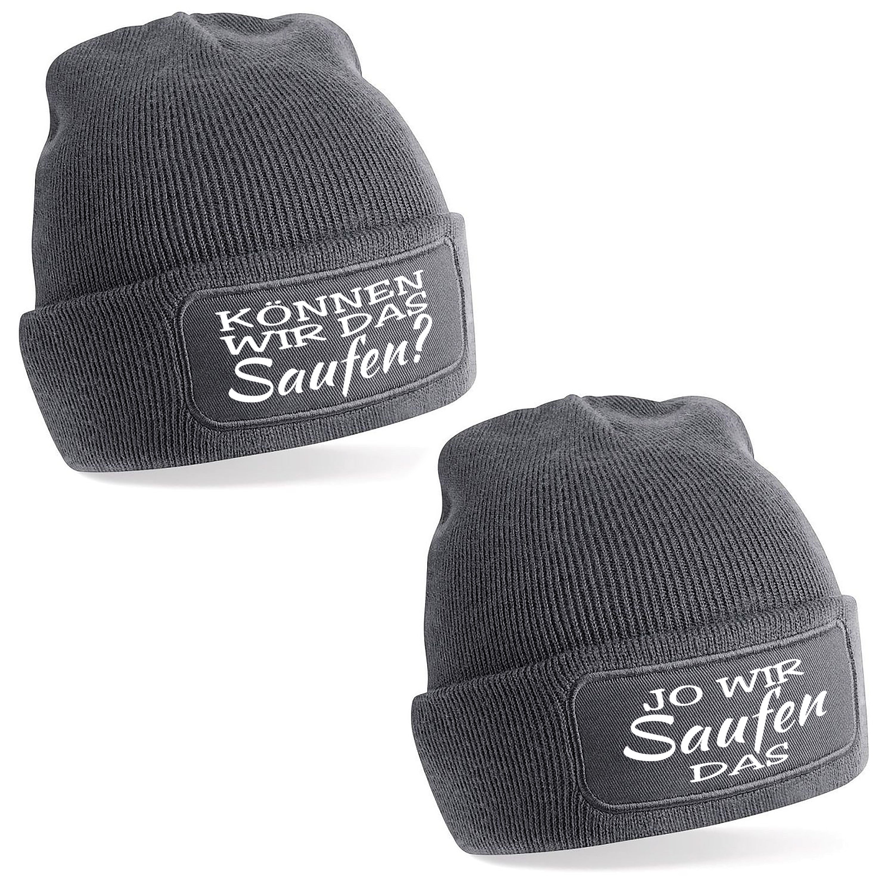 2er Set Beanie Strickmütze mit Spruch | Können wir das saufen? Jo wir saufen das | Farbwahl | Angenehm weich | Onesize