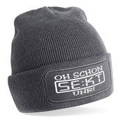 Beanie Strickmütze mit Spruch | Oh schon Sekt Uhr | Farbwahl | Angenehm weich | Onesize