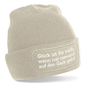 Beanie Strickmütze mit Spruch | Glück ist für mich wenn mir niemand auf den Sack geht! | Farbwahl | Angenehm weich | Onesize