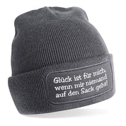 Beanie Strickmütze mit Spruch | Glück ist für mich wenn mir niemand auf den Sack geht! | Farbwahl | Angenehm weich | Onesize