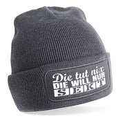 Beanie Strickmütze mit Spruch | Die tut nix. Die will nur Sekt | Farbwahl | Angenehm weich | Onesize