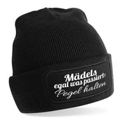 Beanie Strickmütze mit Spruch | Mädels egal was passiert: Pegel halten | Farbwahl | Angenehm weich | Onesize