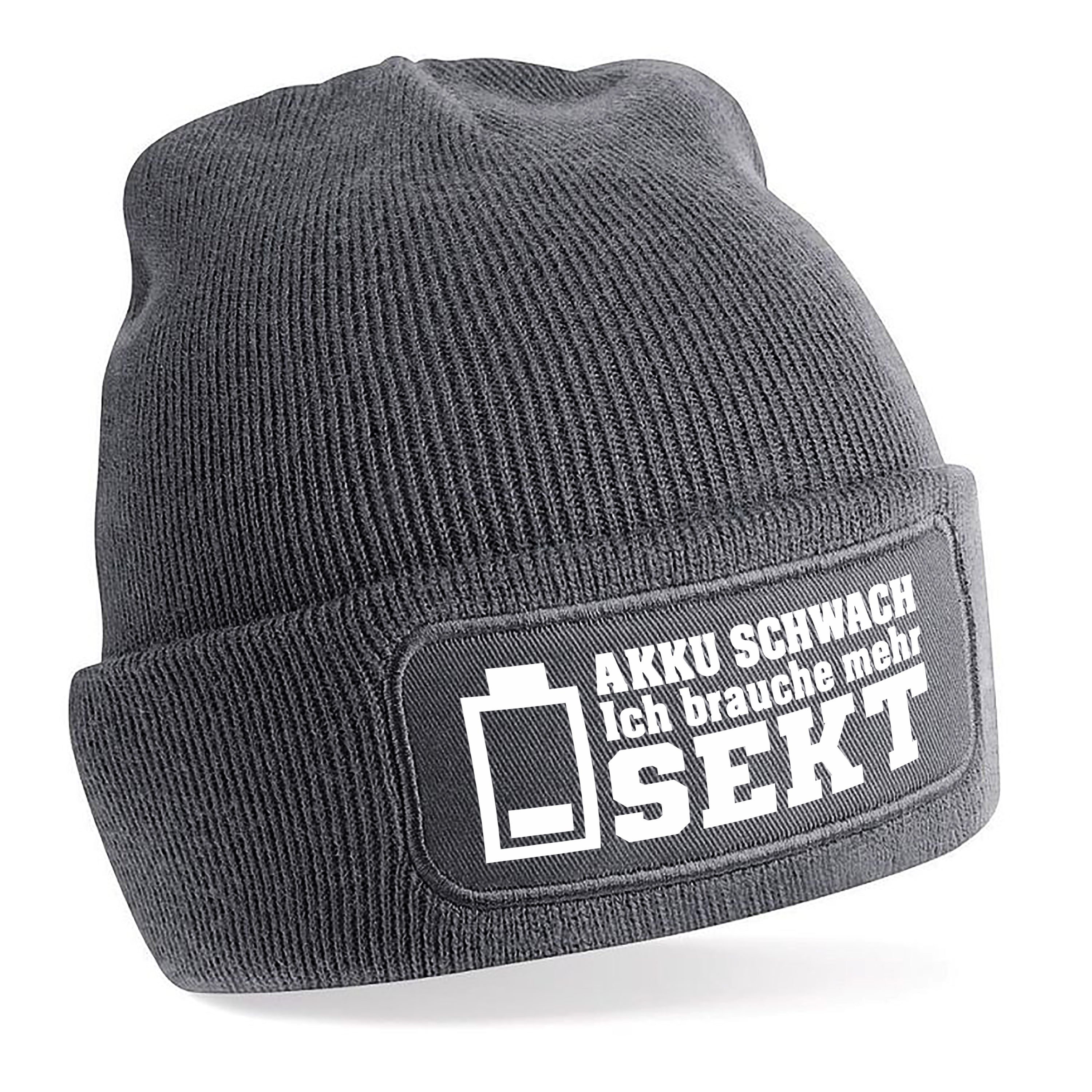 Beanie Strickmütze mit Spruch | Ich brauche mehr Sekt | Farbwahl | Angenehm weich | Onesize