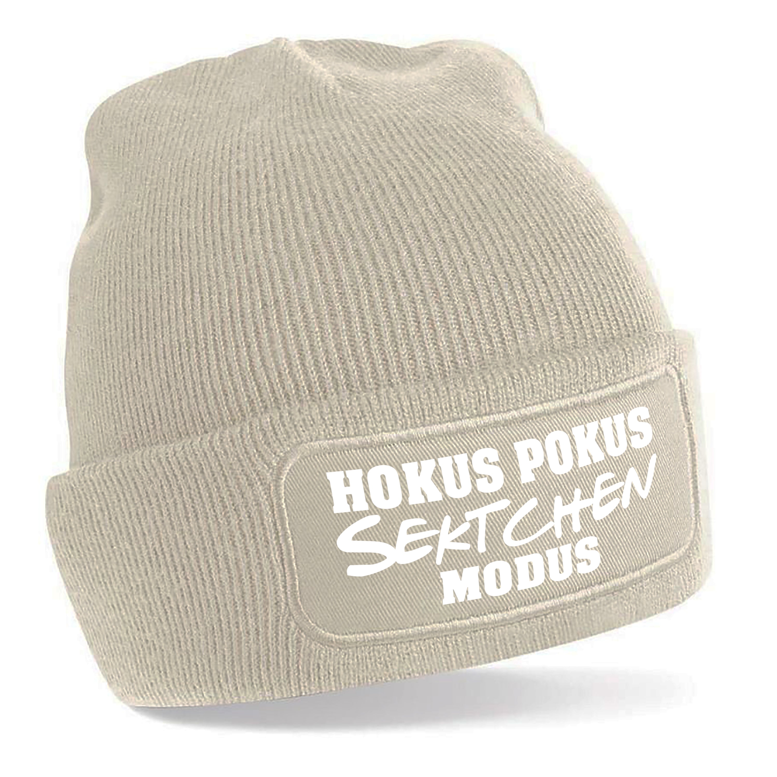 Beanie Strickmütze mit Spruch | Hokus Pokus Sektchen Modus | Farbwahl | Angenehm weich | Onesize