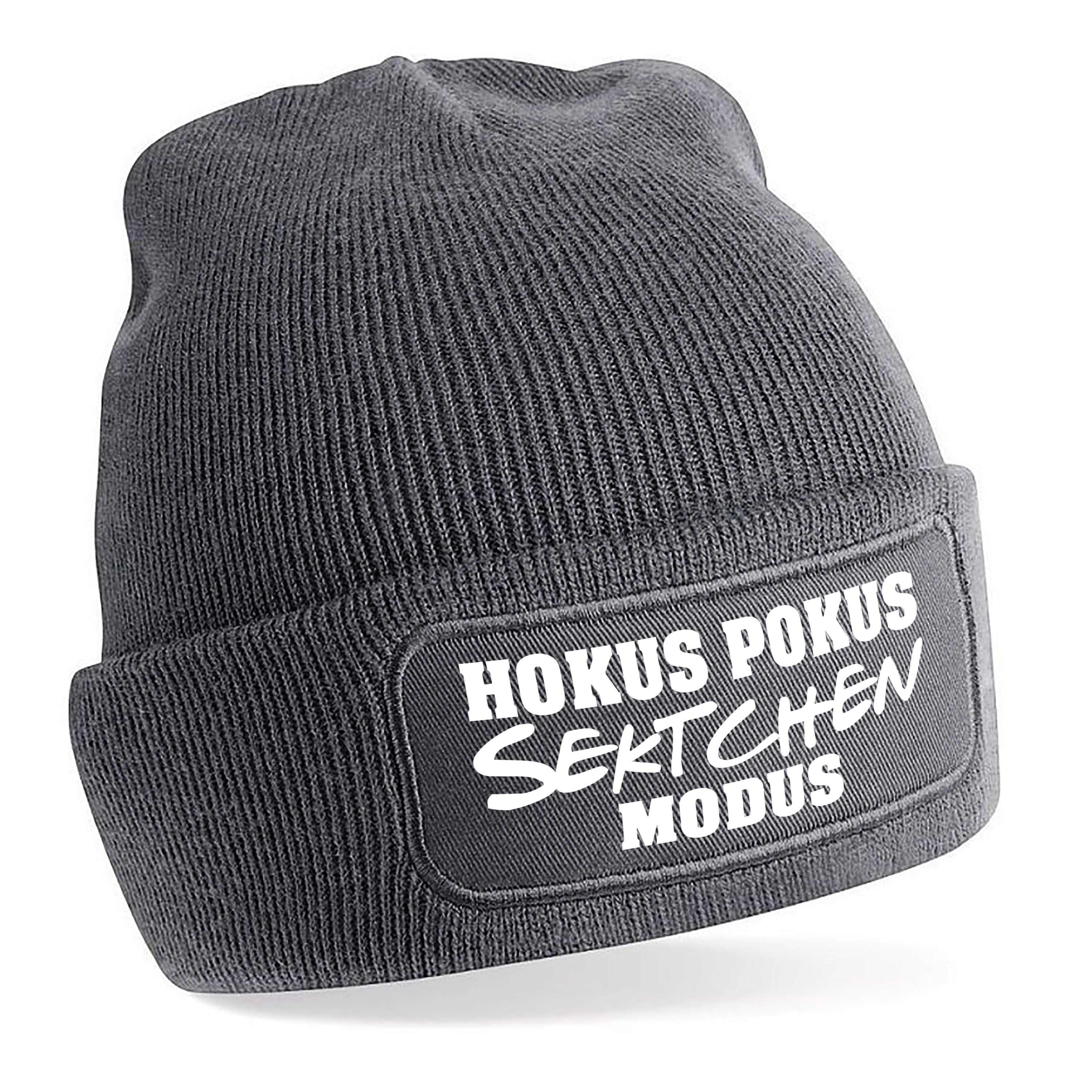 Beanie Strickmütze mit Spruch | Hokus Pokus Sektchen Modus | Farbwahl | Angenehm weich | Onesize