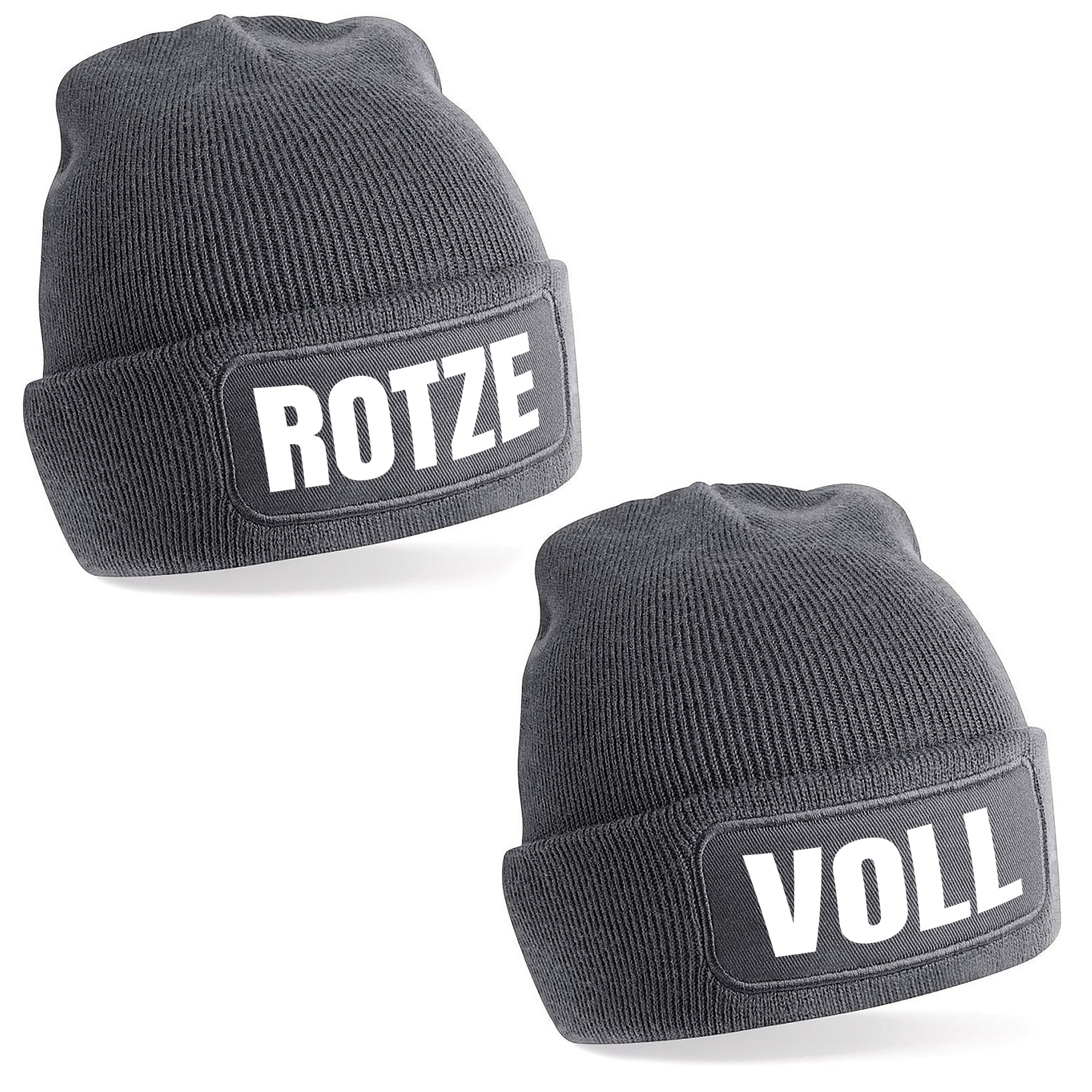 2er Set Beanie Strickmütze mit Spruch | Rotze Voll | Farbwahl | Angenehm weich | Onesize