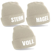 3er Set Beanie Strickmütze mit Spruch | STERN - HAGEL - VOLL | Farbwahl | Angenehm weich | Onesize