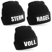 3er Set Beanie Strickmütze mit Spruch | STERN - HAGEL - VOLL | Farbwahl | Angenehm weich | Onesize