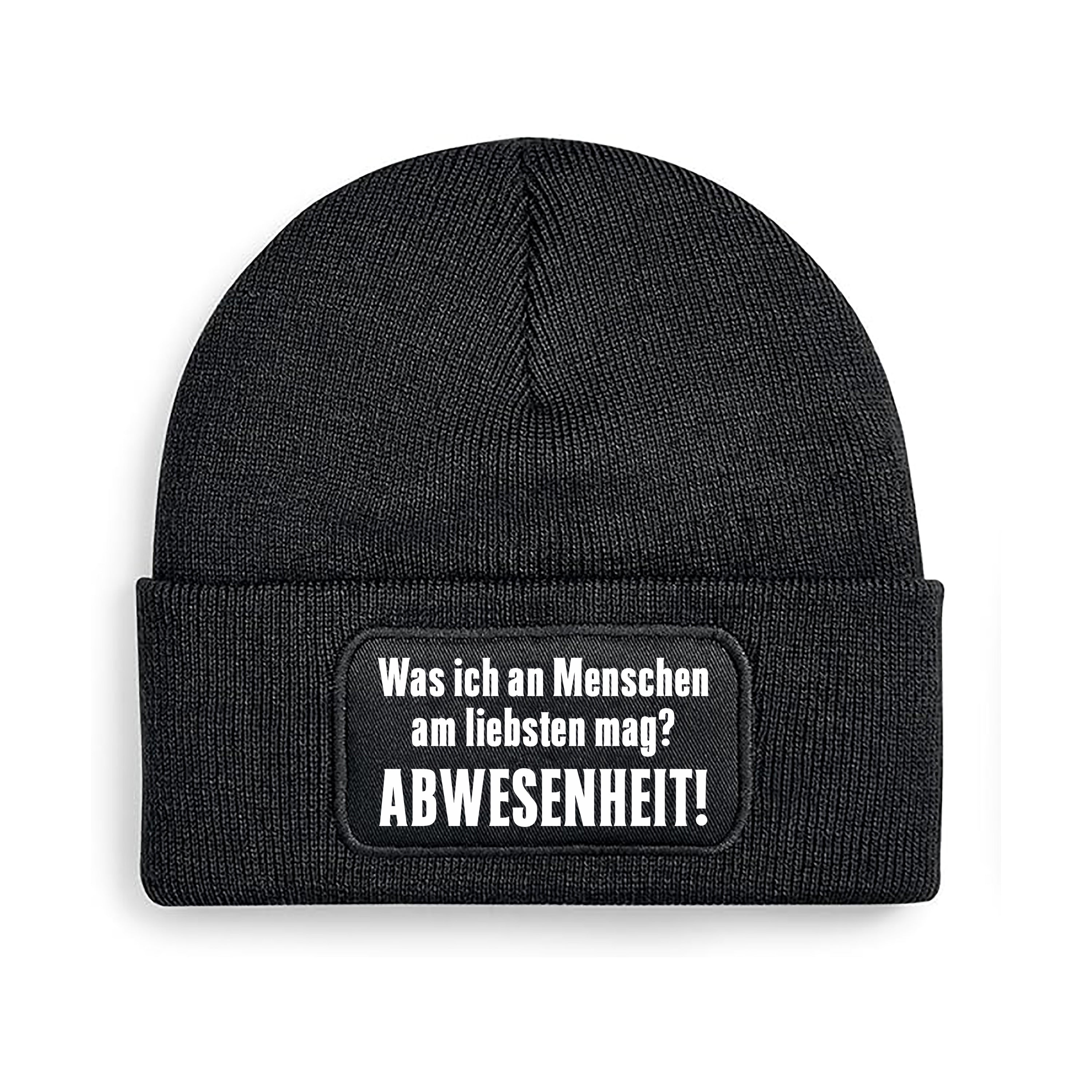 Beanie Strickmütze mit Spruch | Was ich an Menschen am liebsten mag? Abwesenheit! | Farbwahl | Angenehm weich | Onesize