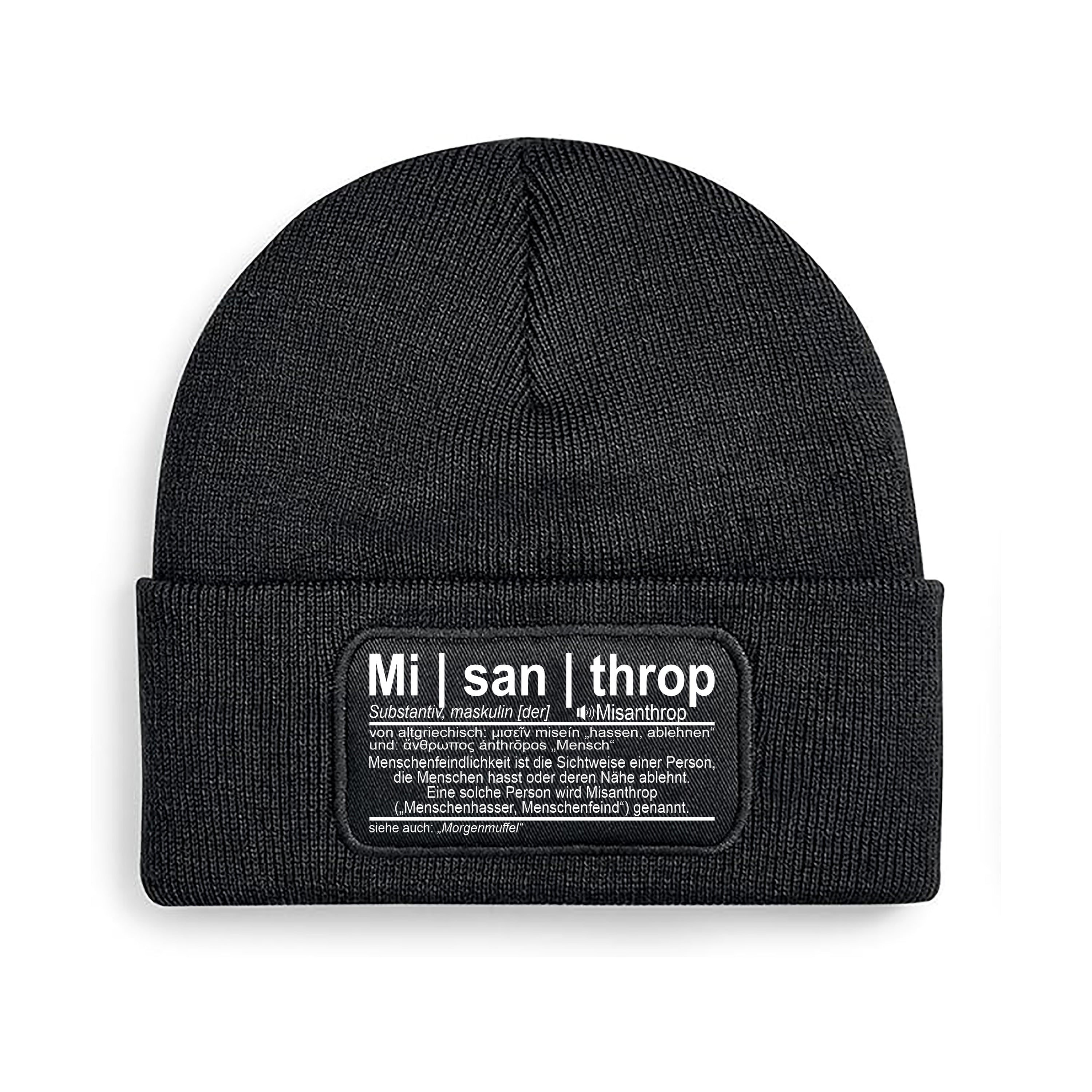 Beanie Strickmütze mit Spruch | Mi | san | throp - Beschreibung Misanthrop | Farbwahl | Angenehm weich | Onesize