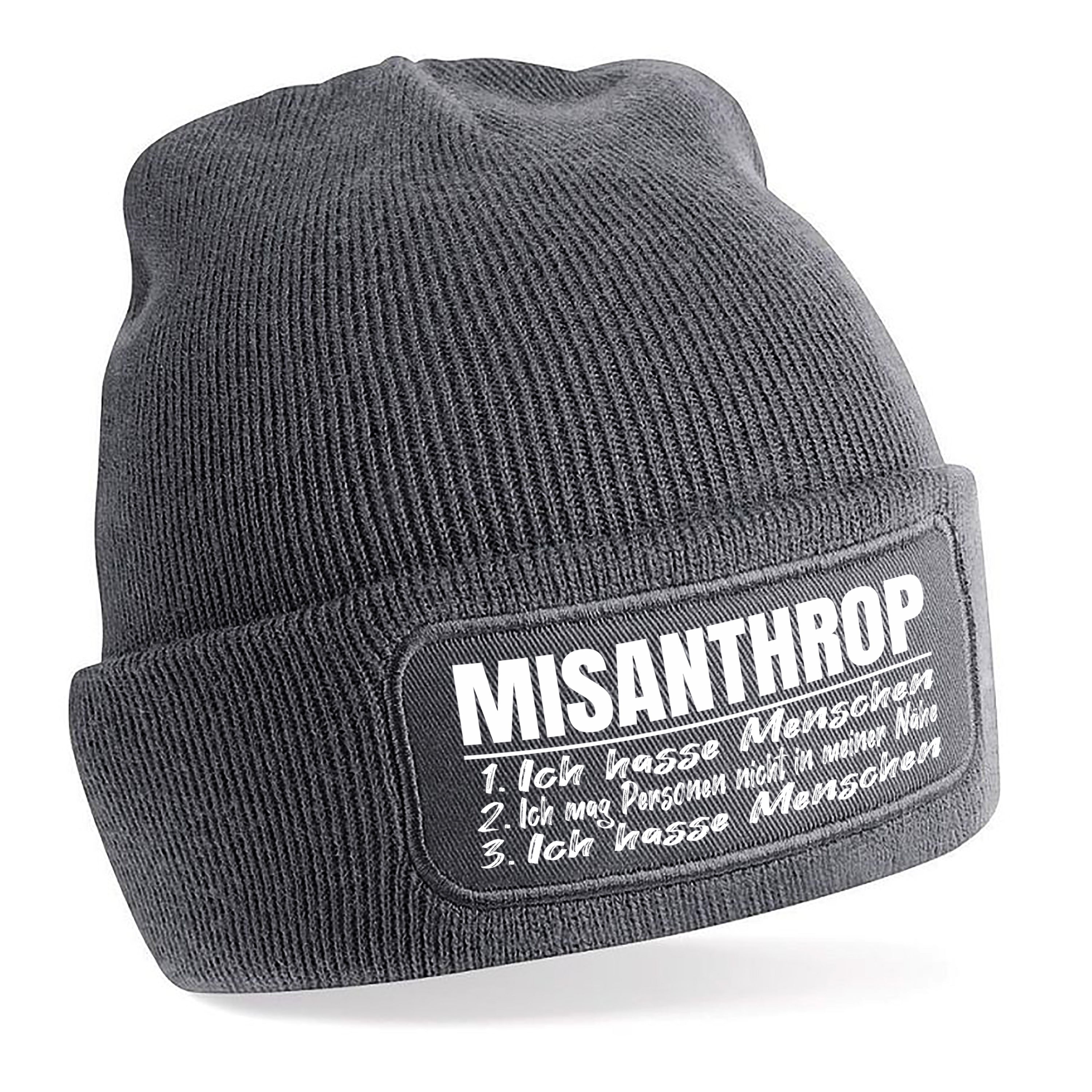 Beanie Strickmütze mit Spruch | Misanthrop - 1. Ich hasse Menschen 2. Ich mag Personen nicht in meiner Nähe 3. Ich hasse Menschen | Farbwahl | Angenehm weich | Onesize