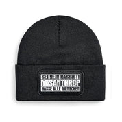 Beanie Strickmütze mit Spruch | Misanthrop - Sei kein Rassist - Hasse alle Menschen | Farbwahl | Angenehm weich | Onesize