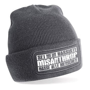 Beanie Strickmütze mit Spruch | Misanthrop - Sei kein Rassist - Hasse alle Menschen | Farbwahl | Angenehm weich | Onesize