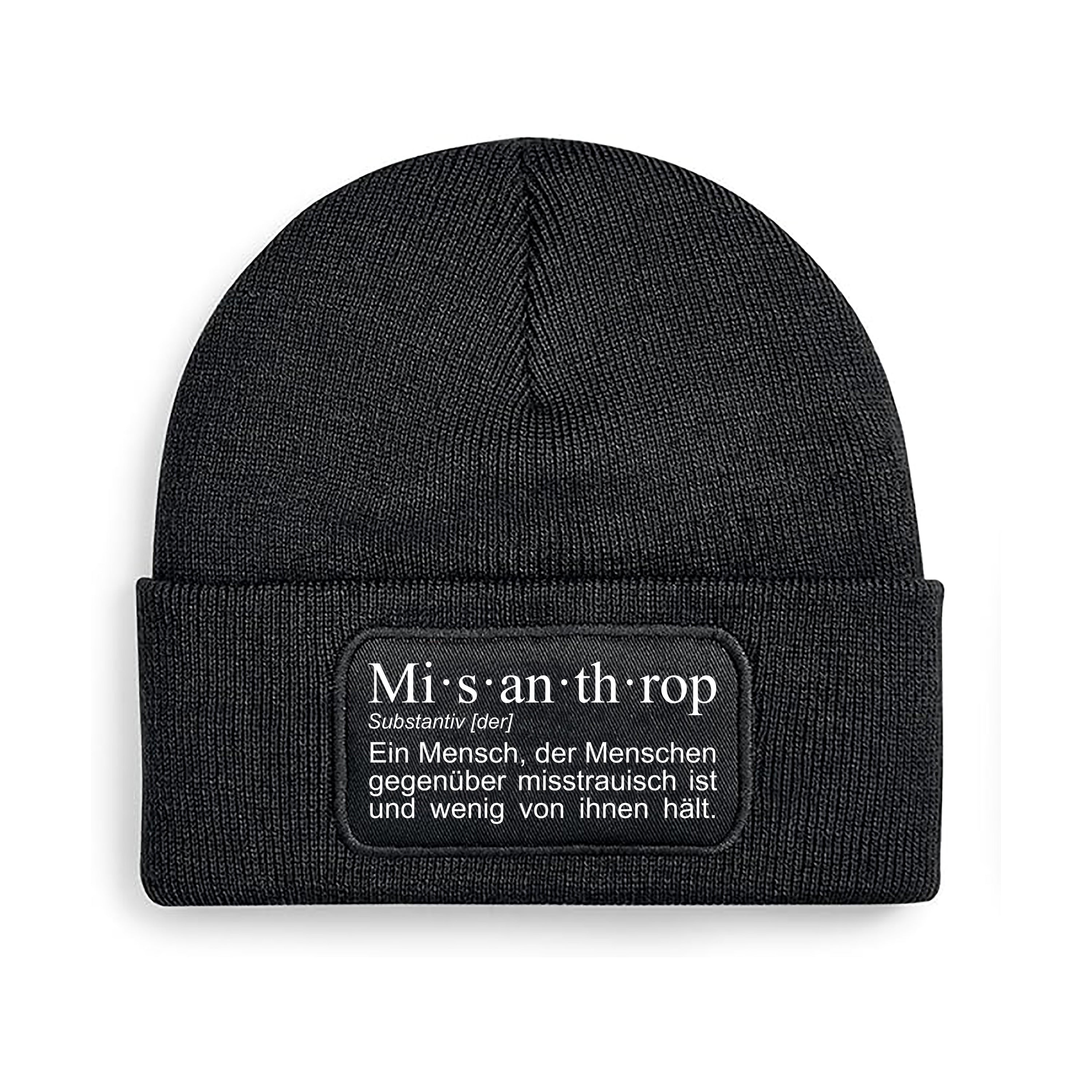 Beanie Strickmütze mit Spruch | Misanthrop - Ein Mensch, der Menschen gegenüber misstrauisch ist und wenig von ihnen hält. | Farbwahl | Angenehm weich | Onesize