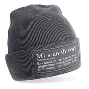 Beanie Strickmütze mit Spruch | Misanthrop - Ein Mensch, der Menschen gegenüber misstrauisch ist und wenig von ihnen hält. | Farbwahl | Angenehm weich | Onesize