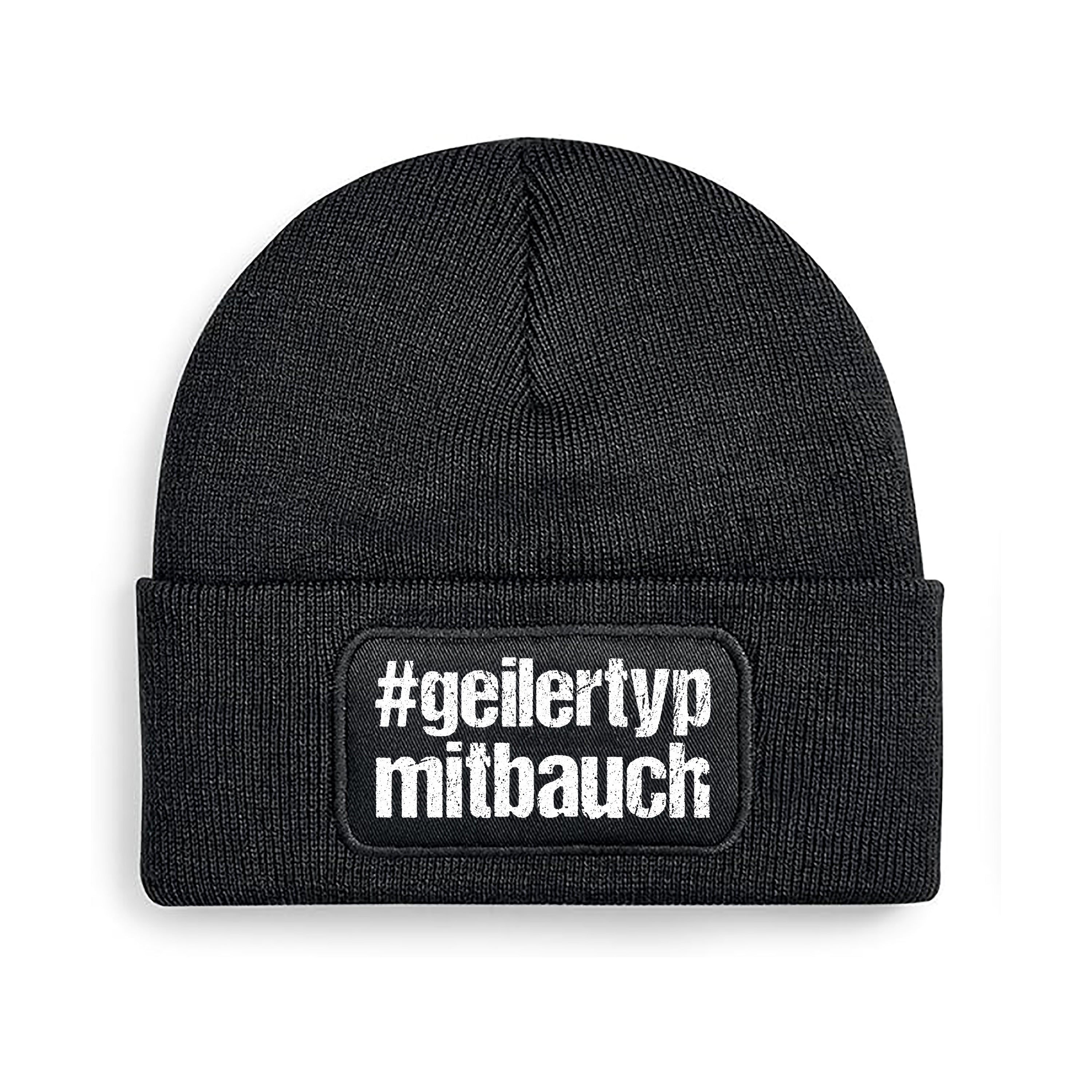 Beanie Strickmütze mit Spruch | #geilertypmitbauch - geiler Typ mit Bauch | Farbwahl | Angenehm weich | Onesize