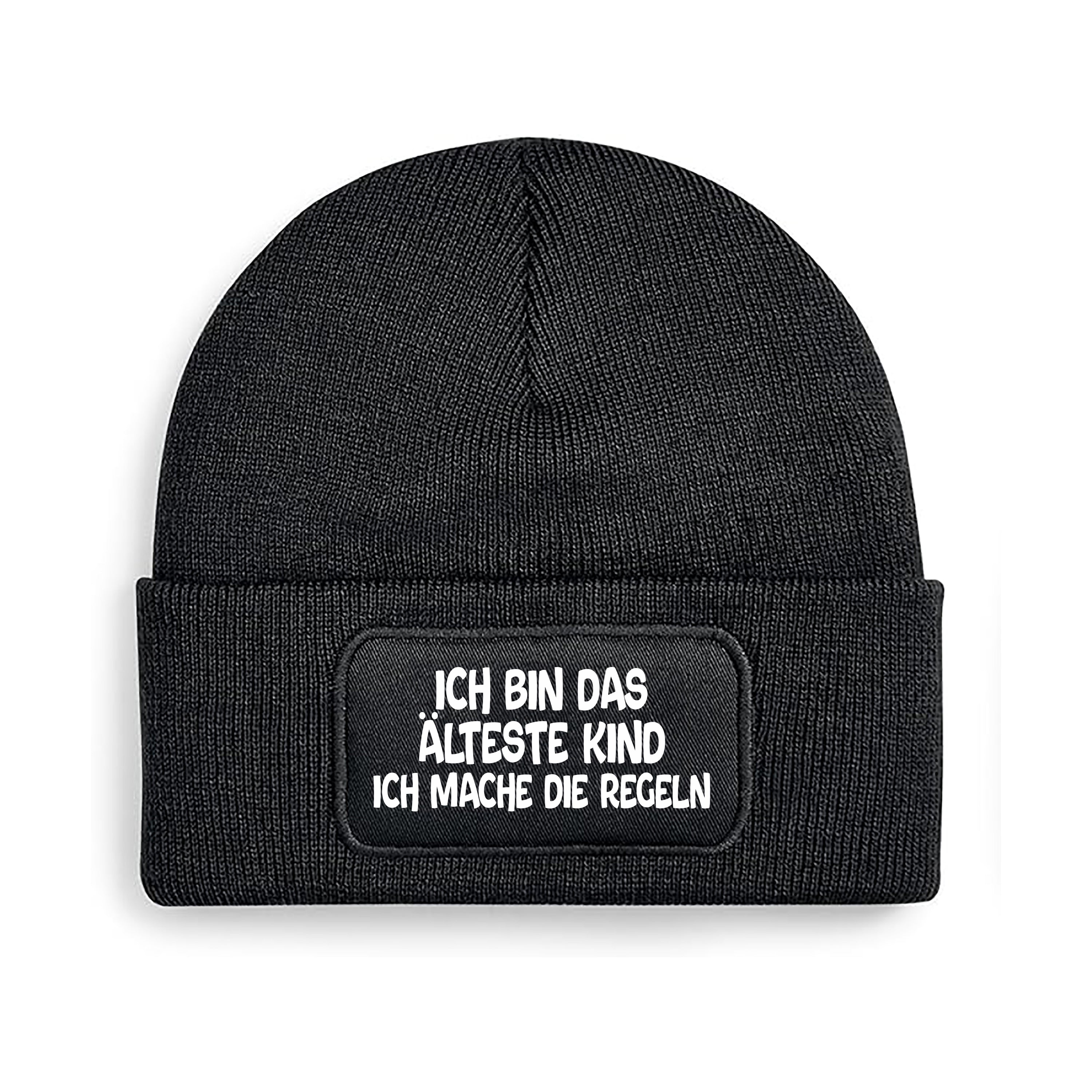 Beanie Strickmütze mit Spruch | Ich bin das älteste Kind - Für mich gelten die Regeln nicht! | schwarz | Angenehm weich | Onesize