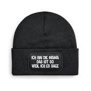 4er Set Beanie Strickmützen mit Spruch | Ich bin die Mama - Ich bin der Papa - Ich bin das jüngste Kind - Ich bin das älteste Kind | Farbwahl | Angenehm weich | Onesize