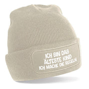 4er Set Beanie Strickmützen mit Spruch | Ich bin die Mama - Ich bin der Papa - Ich bin das jüngste Kind - Ich bin das älteste Kind | Farbwahl | Angenehm weich | Onesize