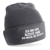 4er Set Beanie Strickmützen mit Spruch | Ich bin die Mama - Ich bin der Papa - Ich bin das jüngste Kind - Ich bin das älteste Kind | Farbwahl | Angenehm weich | Onesize