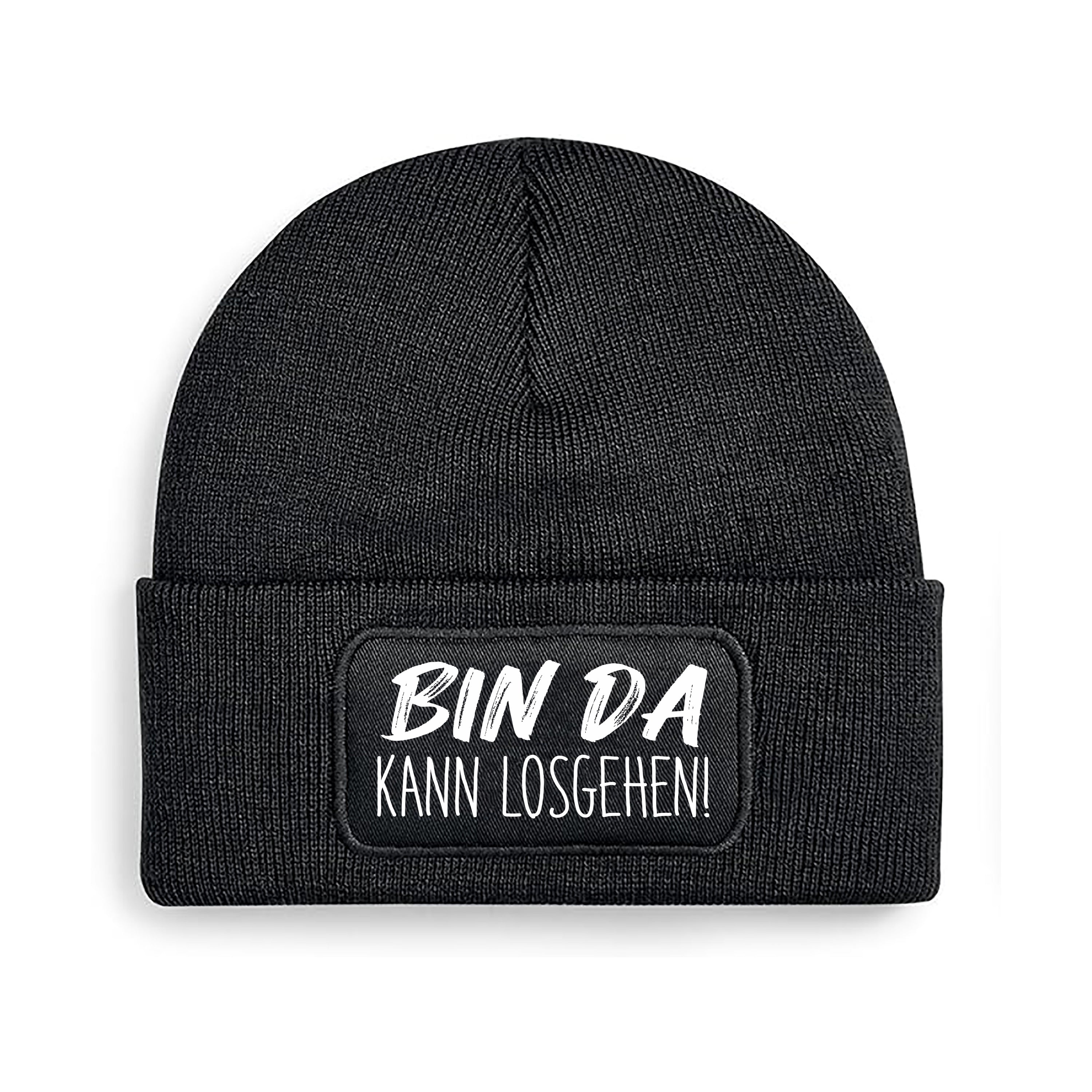 Beanie Strickmütze mit Spruch | Bin da kann losgehen! | Farbwahl | Angenehm weich | Onesize