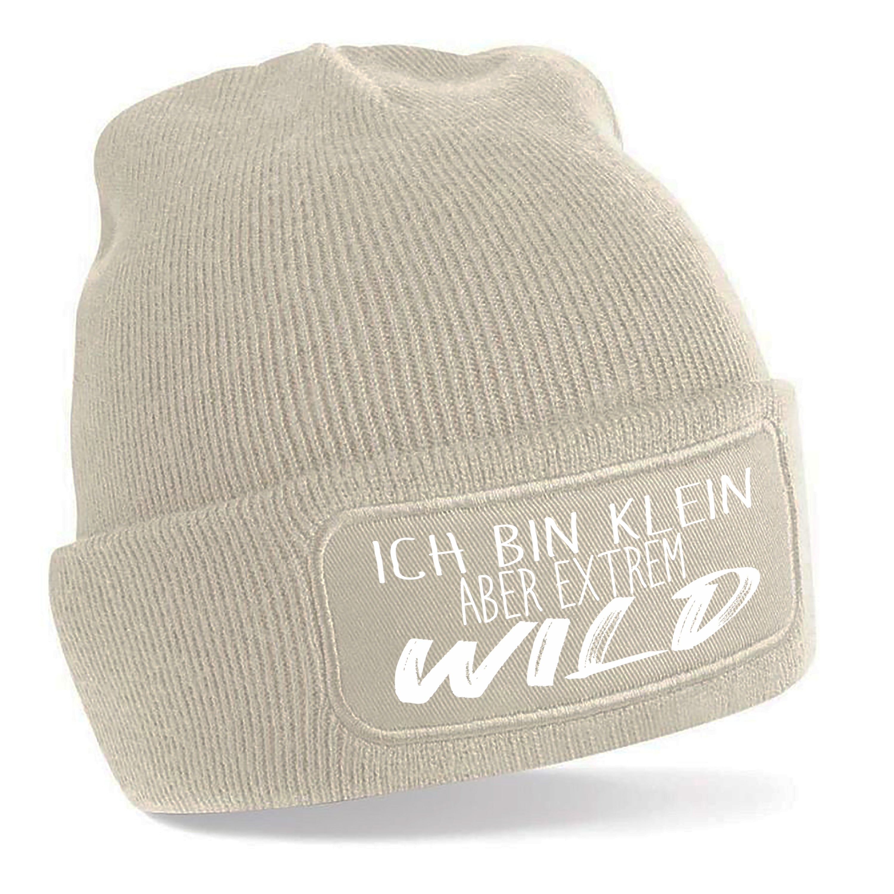 Beanie Strickmütze mit Spruch | Ich bin klein aber extrem Wild | Farbwahl | Angenehm weich | Onesize