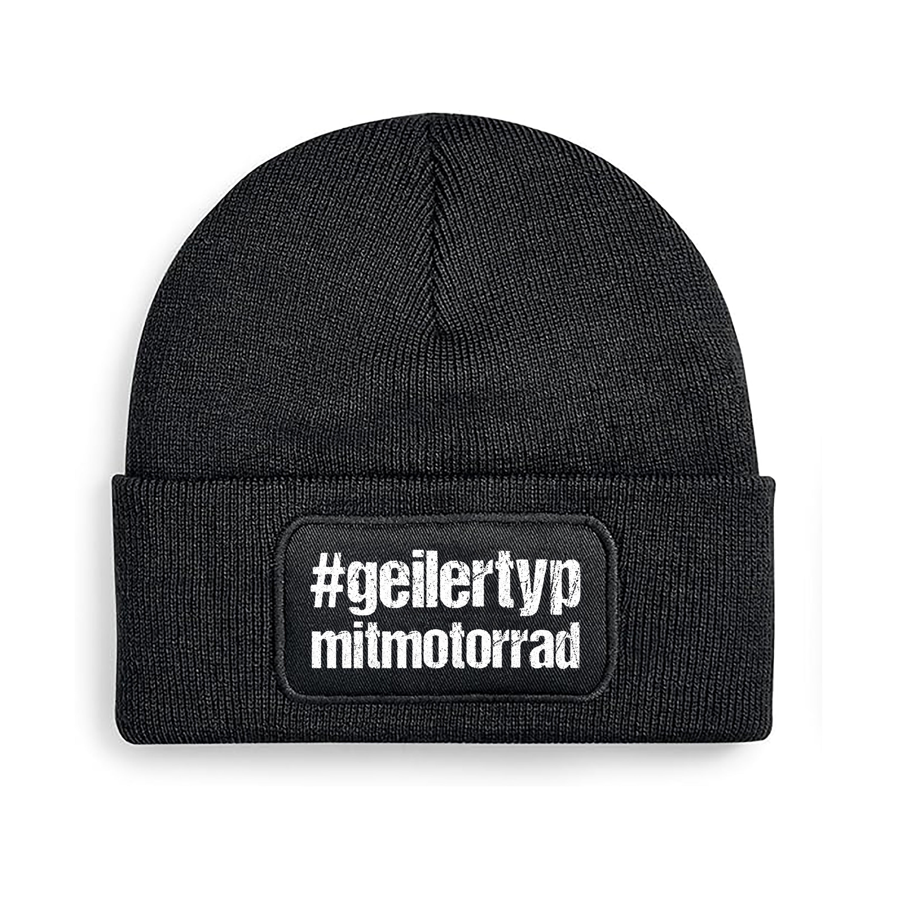 Beanie Strickmütze mit Spruch | #geilertypmitmotorrad - Geiler Typ mit Motorrad | Farbwahl | Angenehm weich | Onesize