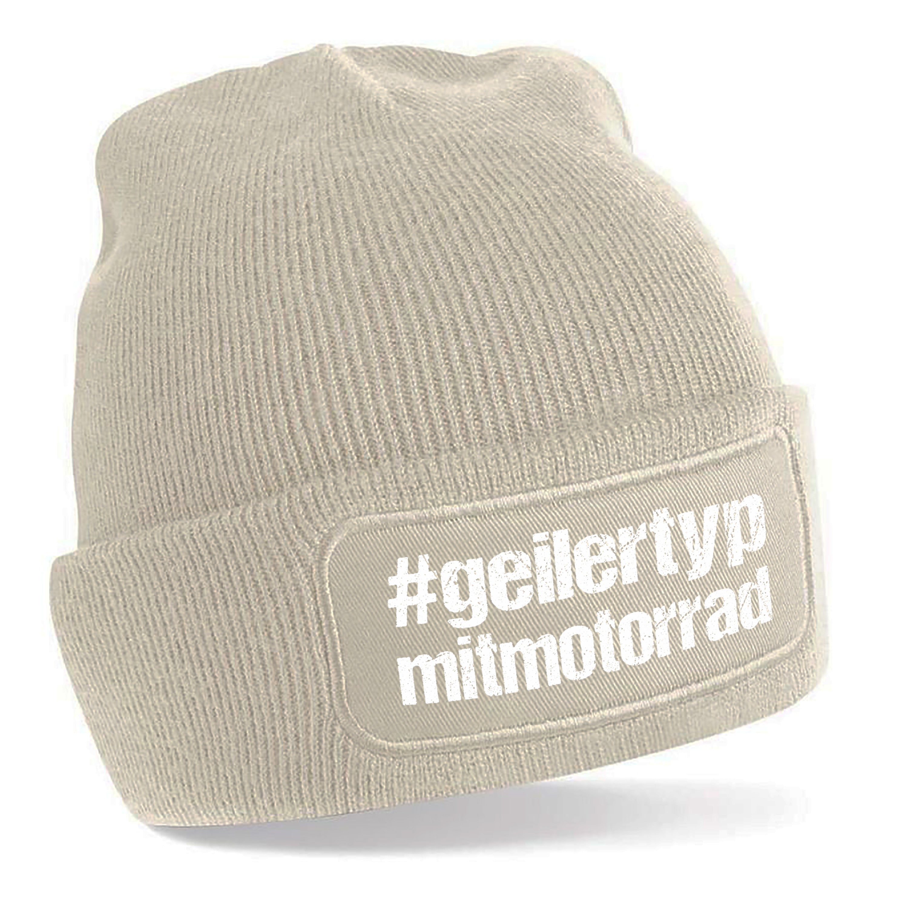 Beanie Strickmütze mit Spruch | #geilertypmitmotorrad - Geiler Typ mit Motorrad | Farbwahl | Angenehm weich | Onesize