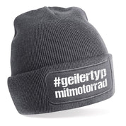 Beanie Strickmütze mit Spruch | #geilertypmitmotorrad - Geiler Typ mit Motorrad | Farbwahl | Angenehm weich | Onesize