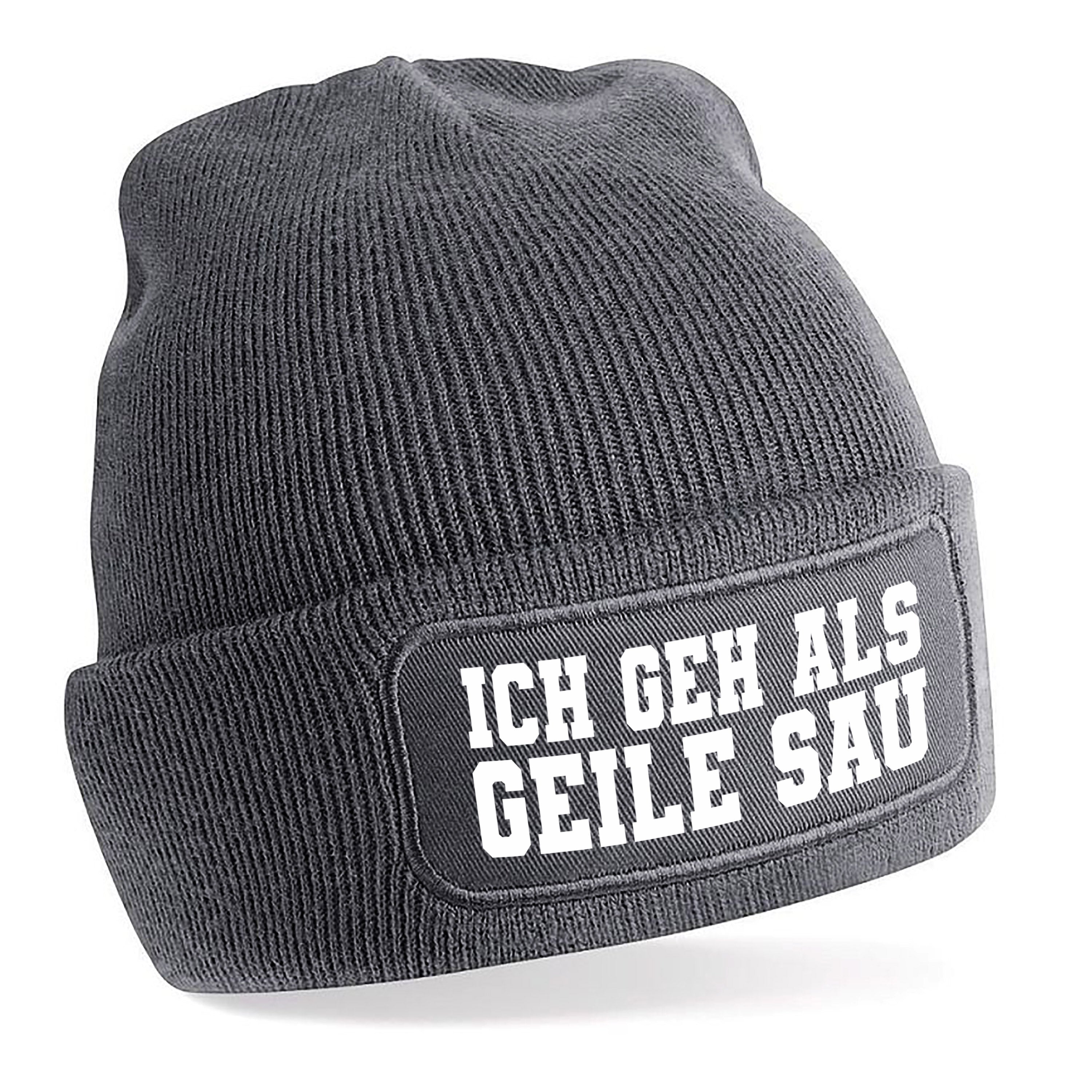 Beanie Strickmütze mit Spruch | Ich geh als geile Sau | Farbwahl | Angenehm weich | Onesize