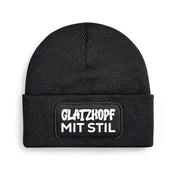 Beanie Strickmütze mit Spruch | Glatzkopf mit Stil | Farbwahl | Angenehm weich | Onesize