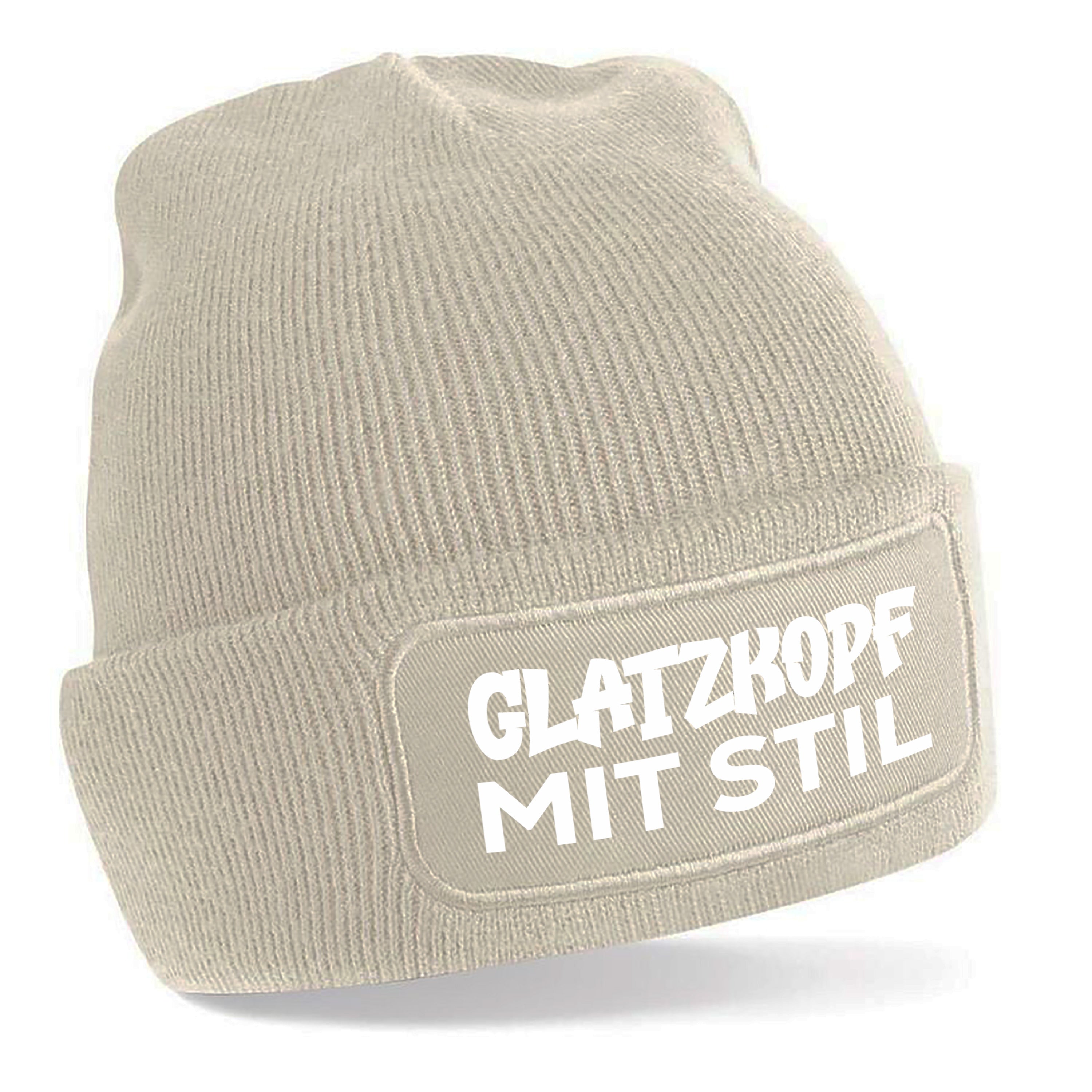 Beanie Strickmütze mit Spruch | Glatzkopf mit Stil | Farbwahl | Angenehm weich | Onesize