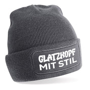 Beanie Strickmütze mit Spruch | Glatzkopf mit Stil | Farbwahl | Angenehm weich | Onesize