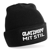 Beanie Strickmütze mit Spruch | Glatzkopf mit Stil | Farbwahl | Angenehm weich | Onesize