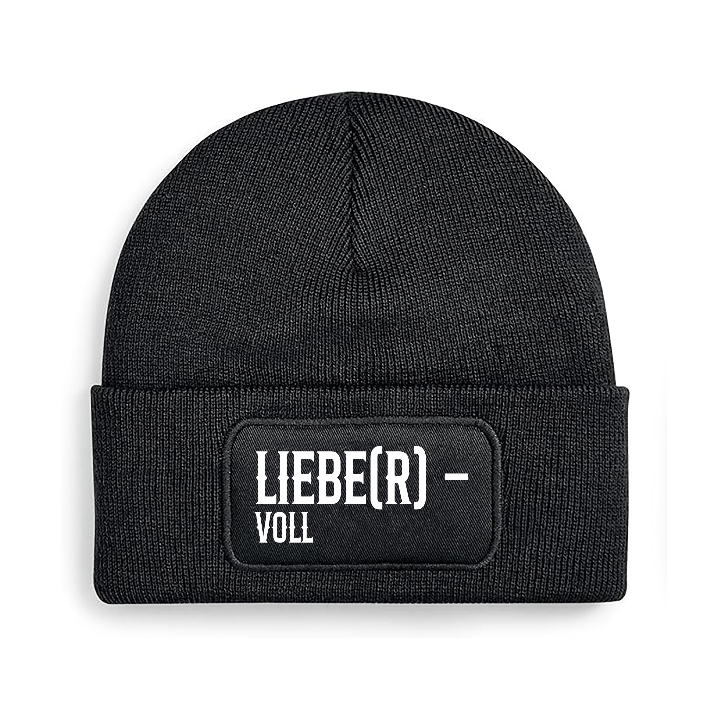 Beanie Strickmütze mit Spruch | Liebe(r)-voll - Lieber voll | Farbwahl | Angenehm weich | Onesize