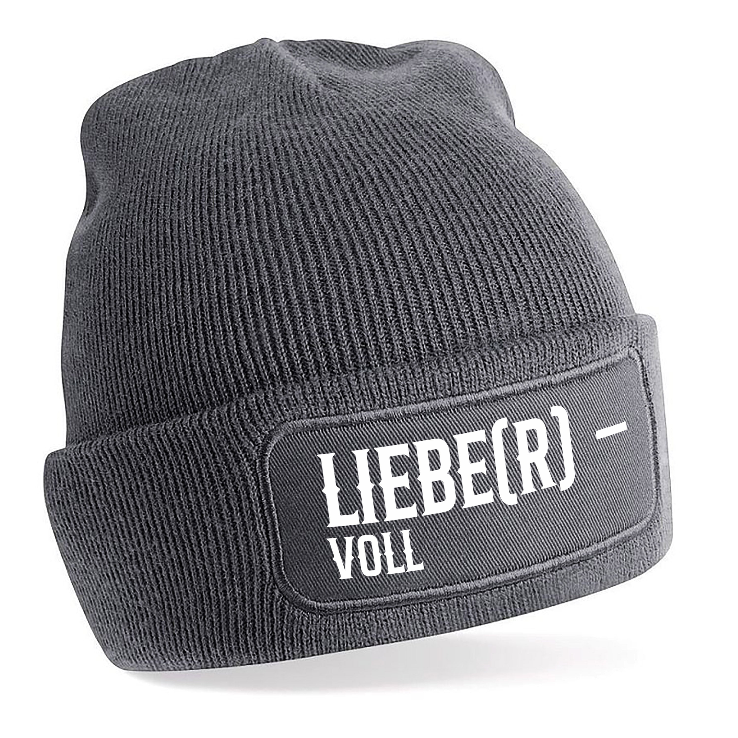 Beanie Strickmütze mit Spruch | Liebe(r)-voll - Lieber voll | Farbwahl | Angenehm weich | Onesize