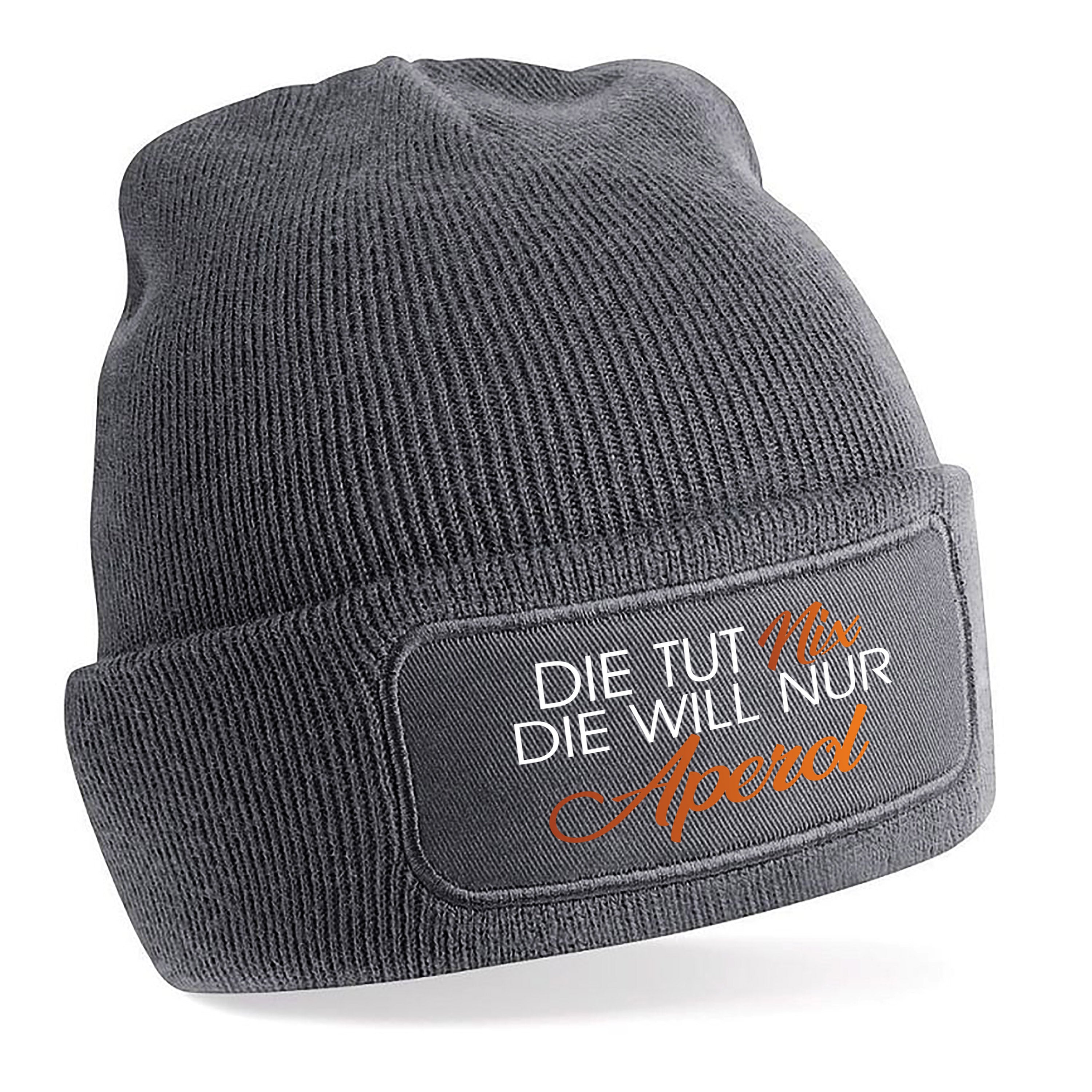 Beanie Strickmütze mit Spruch | Die tut nix - Die will nur Aperol | Farbwahl | Angenehm weich | Onesize