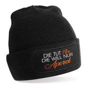 Beanie Strickmütze mit Spruch | Die tut nix - Die will nur Aperol | Farbwahl | Angenehm weich | Onesize