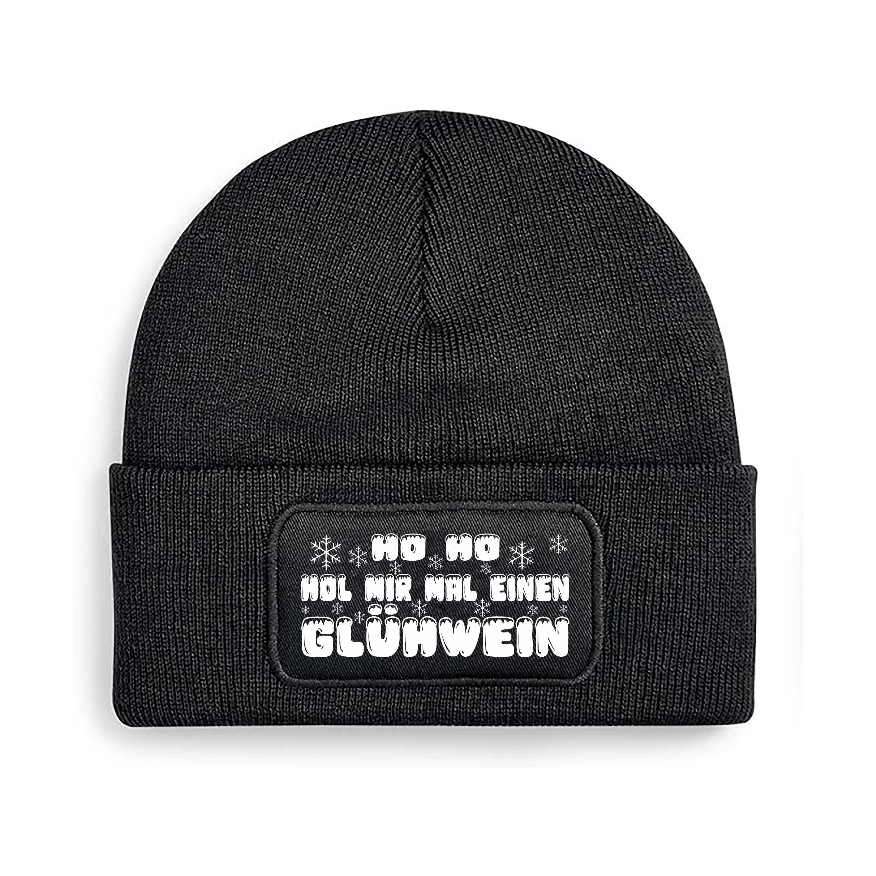 Beanie Strickmütze mit Spruch | Ho Ho Hol mir mal einen Glühwein | Farbwahl | Angenehm weich | Onesize