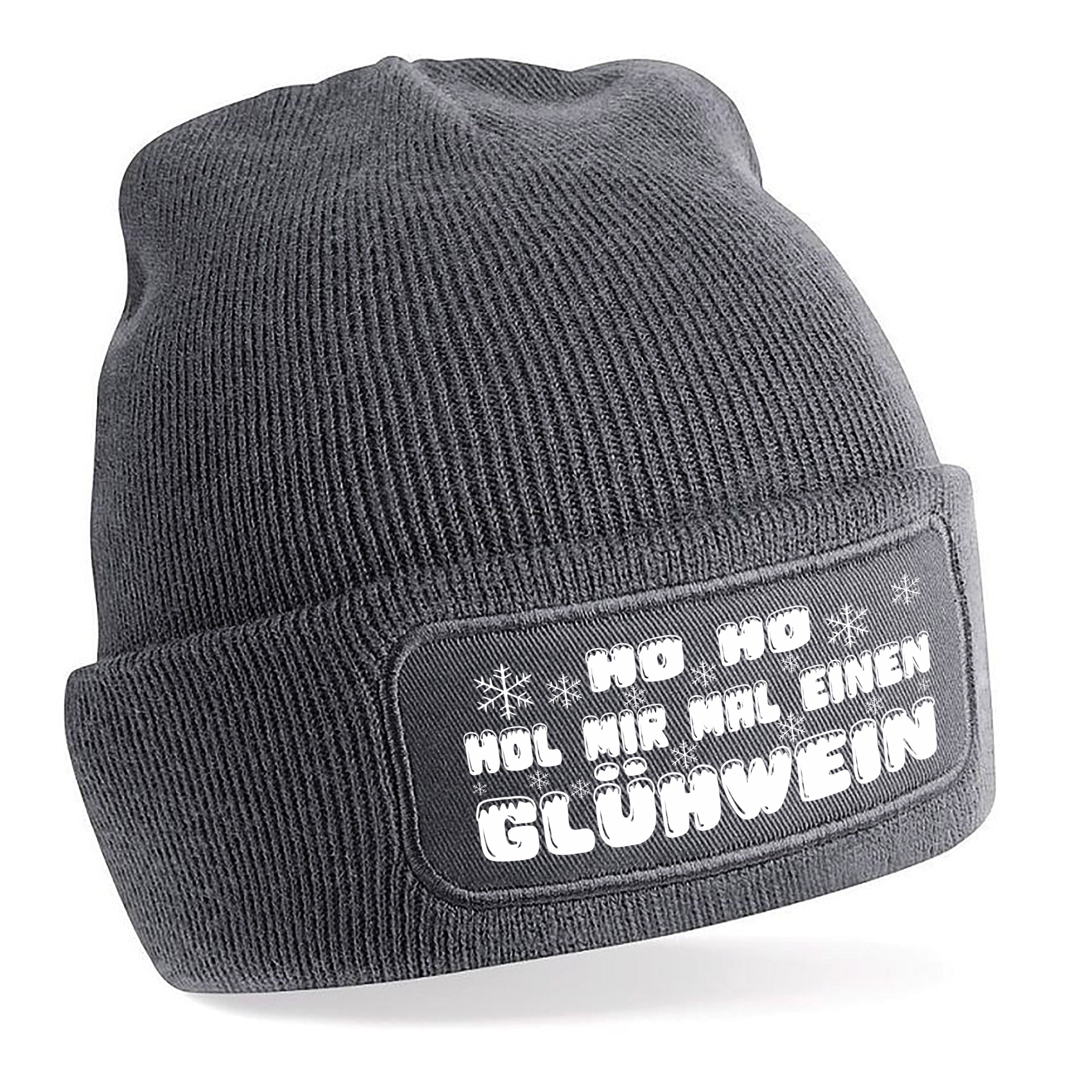 Beanie Strickmütze mit Spruch | Ho Ho Hol mir mal einen Glühwein | Farbwahl | Angenehm weich | Onesize