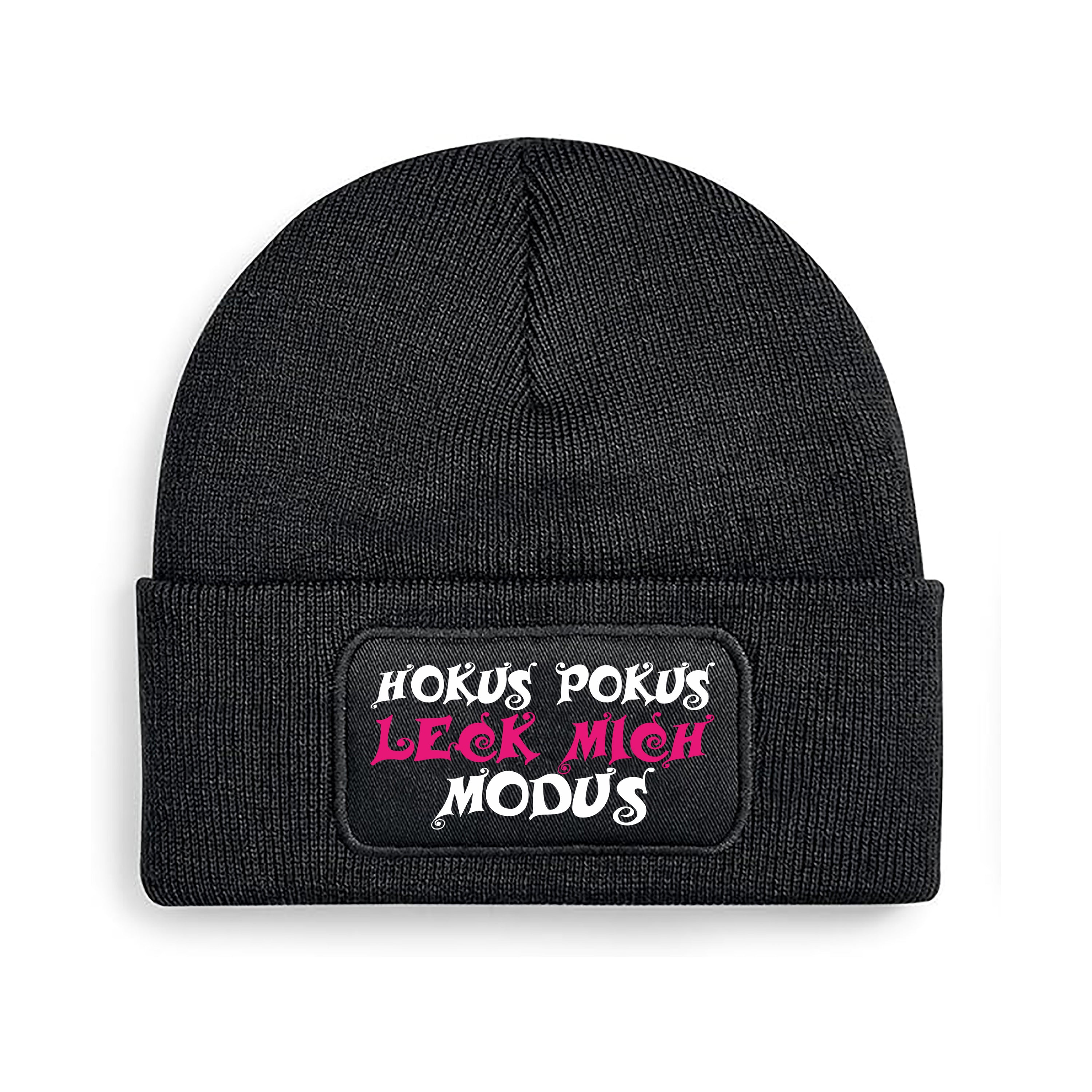 Beanie Strickmütze mit Spruch | Hokus Pokus Leck mich Modus | Farbwahl | Angenehm weich | Onesize