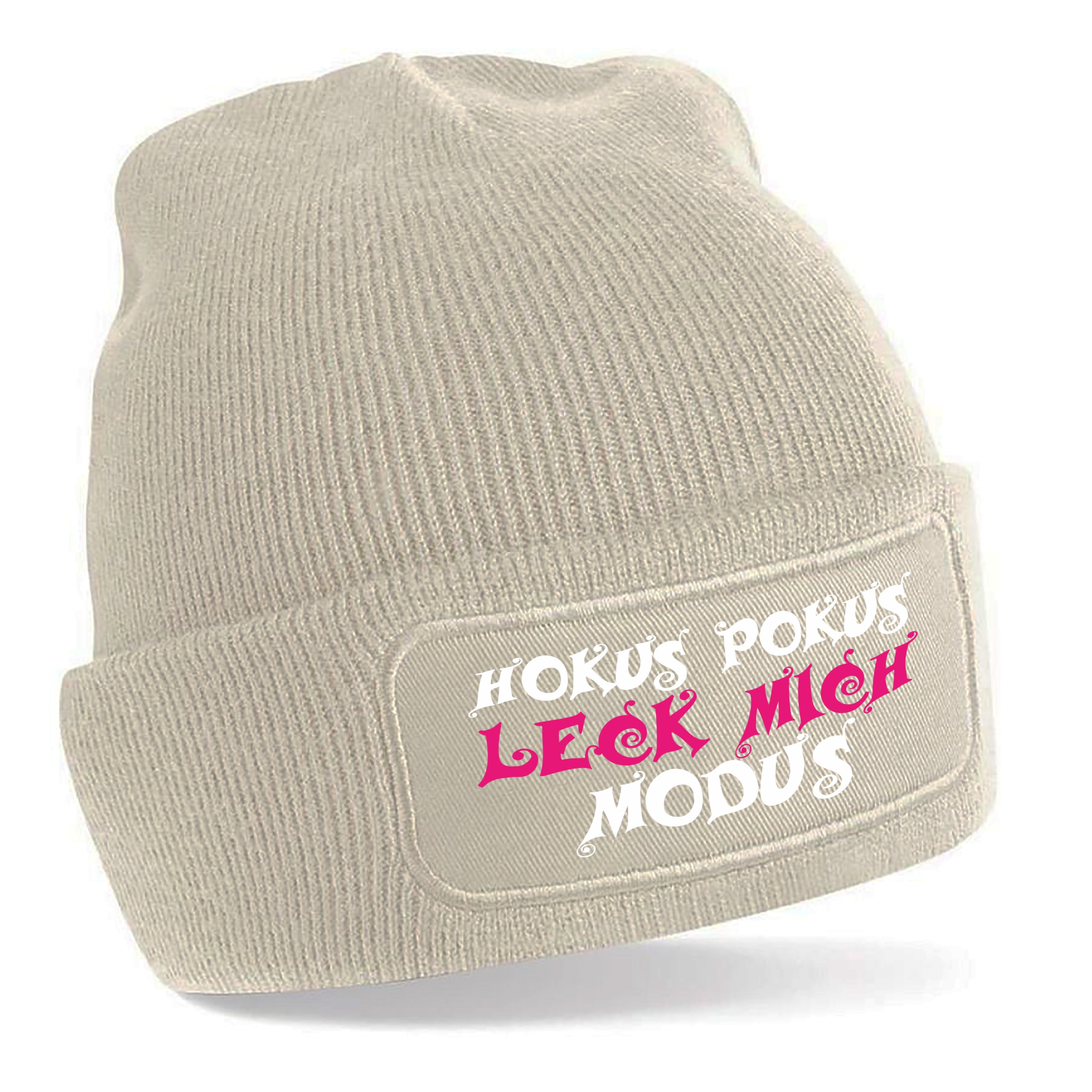 Beanie Strickmütze mit Spruch | Hokus Pokus Leck mich Modus | Farbwahl | Angenehm weich | Onesize