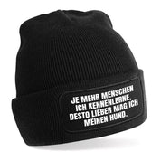 Beanie Strickmütze mit Spruch | Je mehr Menschen ich kennenlerne, desto lieber mag ich meinen Hund. | Farbwahl | Angenehm weich | Onesize