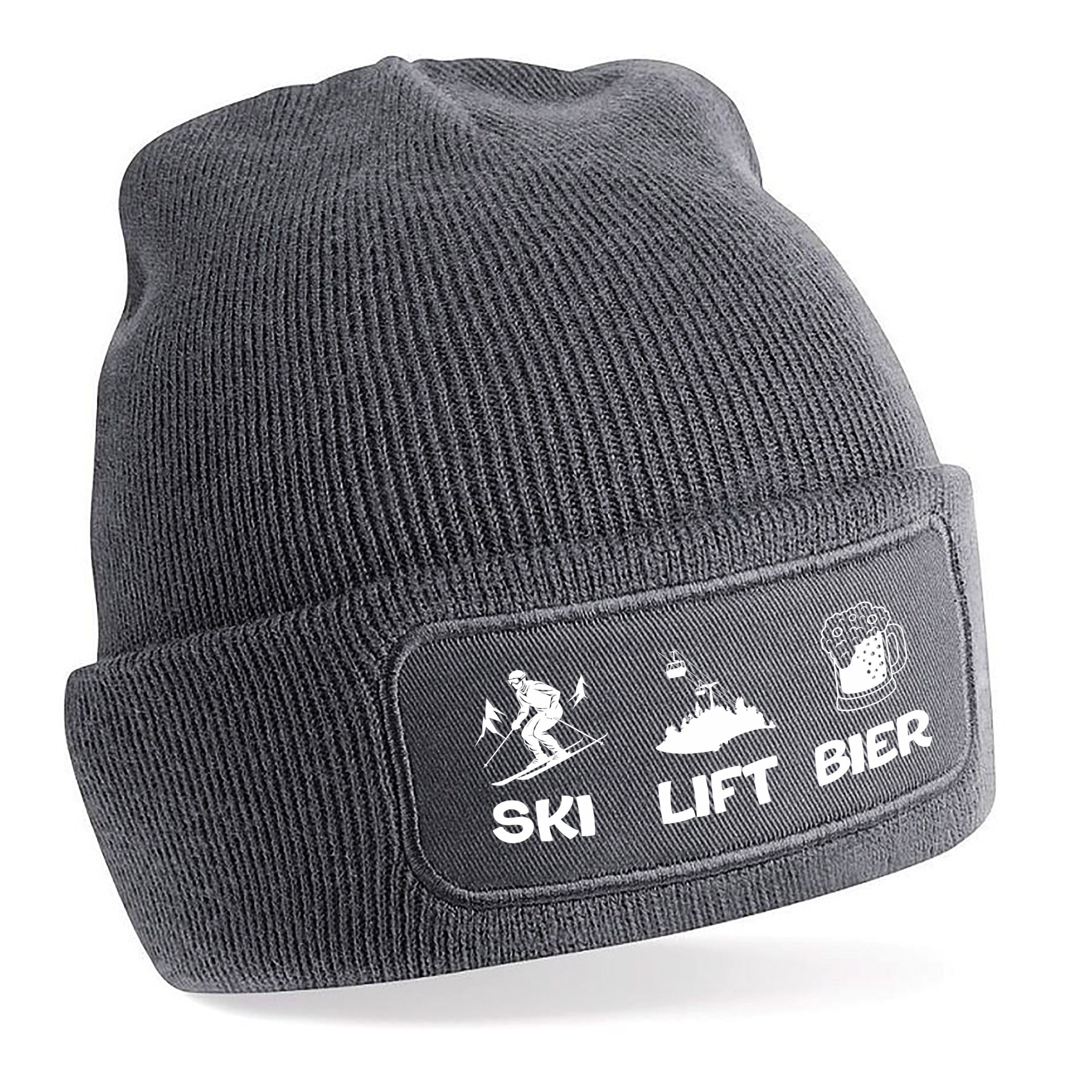 Beanie Strickmütze mit Spruch | SKI LIFT BIER | Farbwahl | Angenehm weich | Onesize