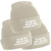 3er Set Beanie Strickmützen mit Spruch | Ich bin das jüngste Kind - Ich bin das mittlere Kind - Ich bin das älteste Kind | Farbwahl | Angenehm weich | Onesize