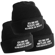 3er Set Beanie Strickmützen mit Spruch | Ich bin das jüngste Kind - Ich bin das mittlere Kind - Ich bin das älteste Kind | Farbwahl | Angenehm weich | Onesize