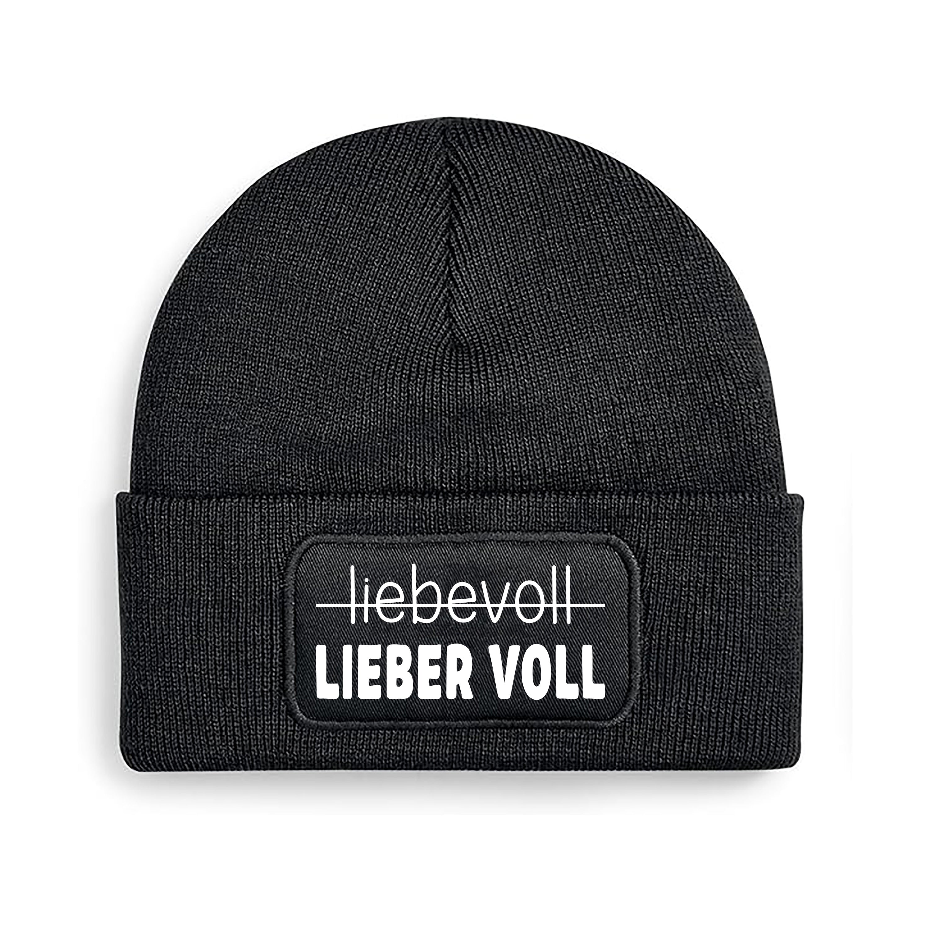 Beanie Strickmütze mit Spruch | Liebevoll - LIEBER VOLL | Farbwahl | Angenehm weich | Onesize