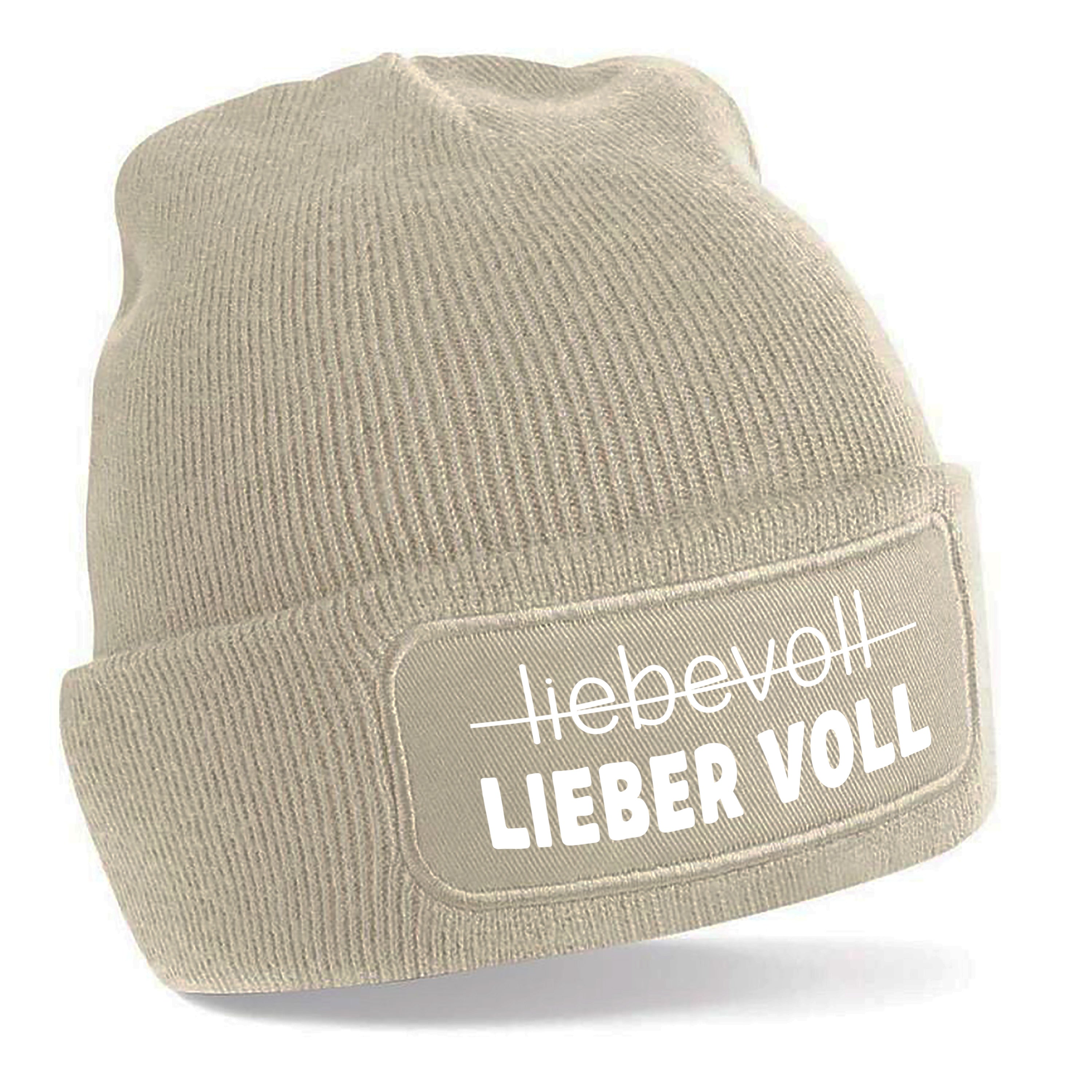 Beanie Strickmütze mit Spruch | Liebevoll - LIEBER VOLL | Farbwahl | Angenehm weich | Onesize